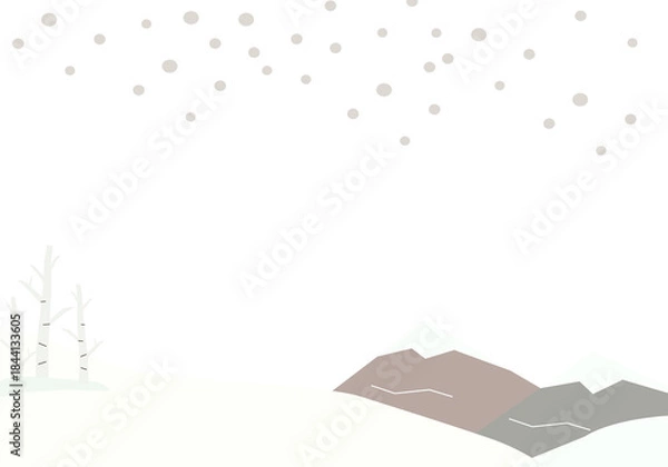 Obraz 冬空に舞う粉雪と白樺の木々 冬の風景背景素材