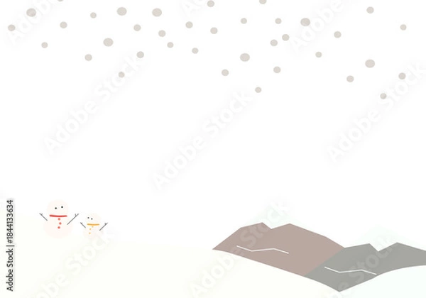 Obraz 仲良し雪だるまと粉雪　冬の風景背景素材