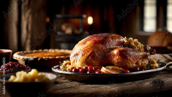 Fototapeta roasted lamb chops with potatoes