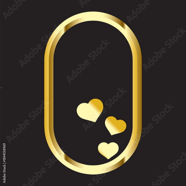 Obraz Golden Oval Frame with Love Hearts