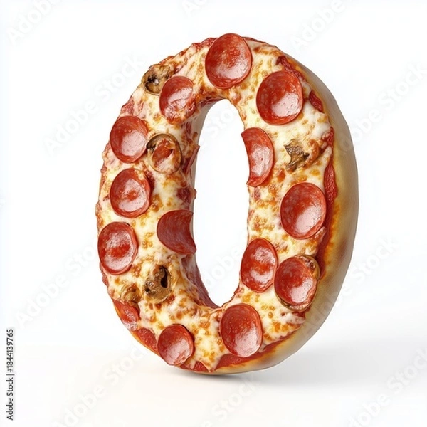 Obraz Number 0 shaped from pizza bread slice pattern, alphabet letter learning, isolated white