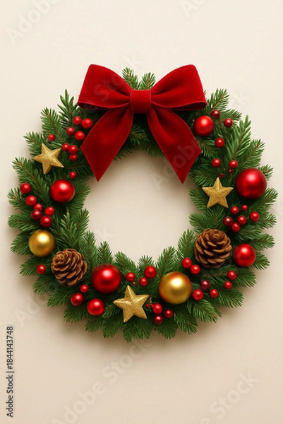 Obraz 성탄, 화환, 데코, celebration, 리본, 계절, 나뭇잎, 장식,리스, 크리스마스, 기념