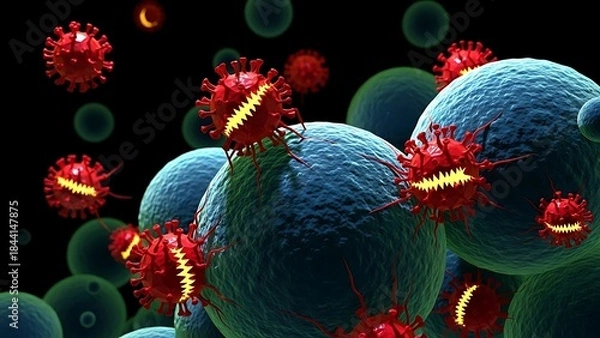 Fototapeta Viruses Attacking Cells In Microscopic View
