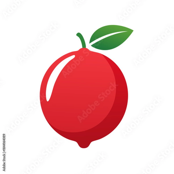 Obraz Stylized Red Fruit with Green Leaf Simple Vector Design