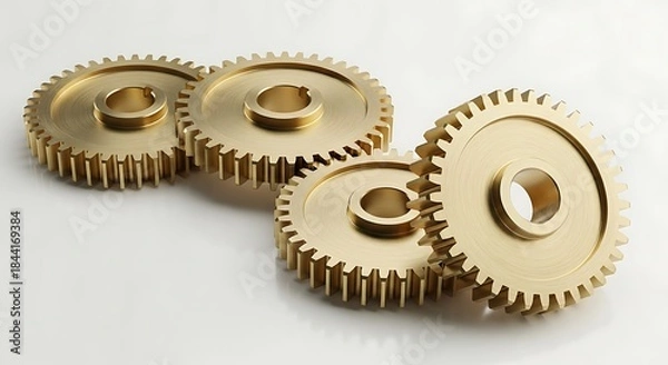 Fototapeta Interlocking Brass Gears Precision Engineering Mechanism