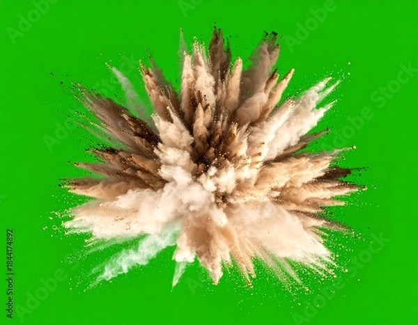 Fototapeta Explosion of colored powder against a vibrant green background