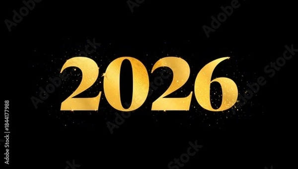 Fototapeta Golden 2026 New Year Celebration Design with Sparkles on Black Background