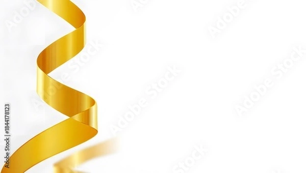 Fototapeta Elegant Gold Ribbon Twisting on a Bright White Background