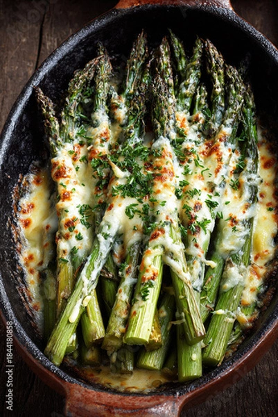 Obraz Baked asparagus with cheese