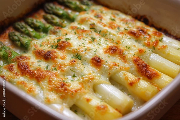 Obraz Baked asparagus with cheese