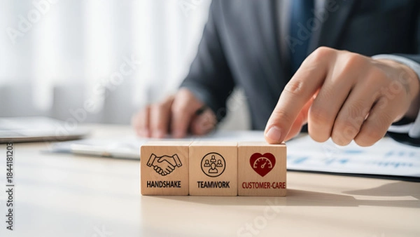 Fototapeta Business agreement concept with stamped blocks — collaboration, contract signing, teamwork

