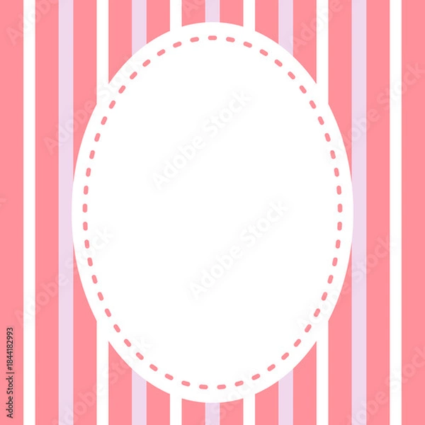 Fototapeta Background template design illustration with pink purple  white stripes and oval frame empty space inside for your text or image