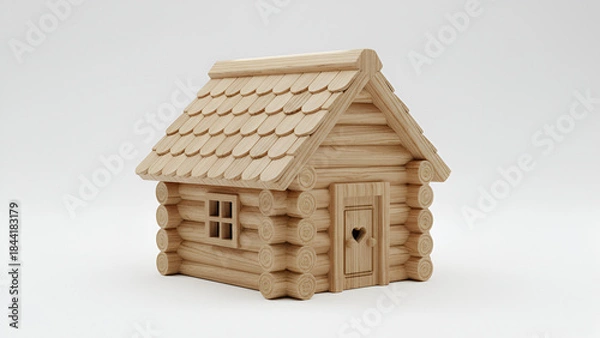 Fototapeta Cozy Wooden Log Cabin Model: Miniature Rustic Home for DIY, Craft, and Design
