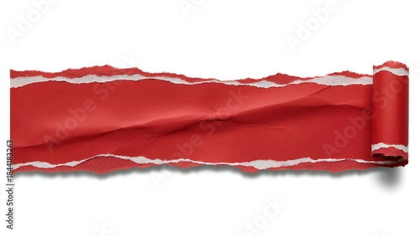 Fototapeta Torn Red Paper Banner: Bold Ribbon Roll for Creative Design and Marketing
