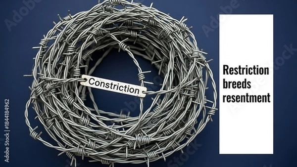 Fototapeta Coiled Barbed Wire Showing Constriction