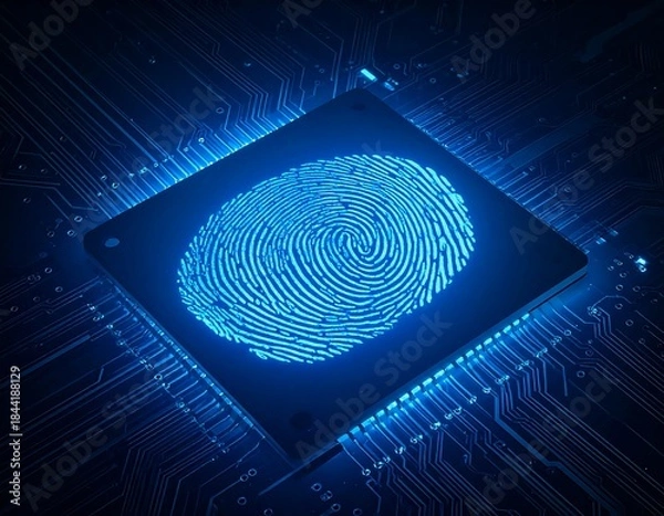 Obraz Glowing fingerprint embedded on a computer microchip