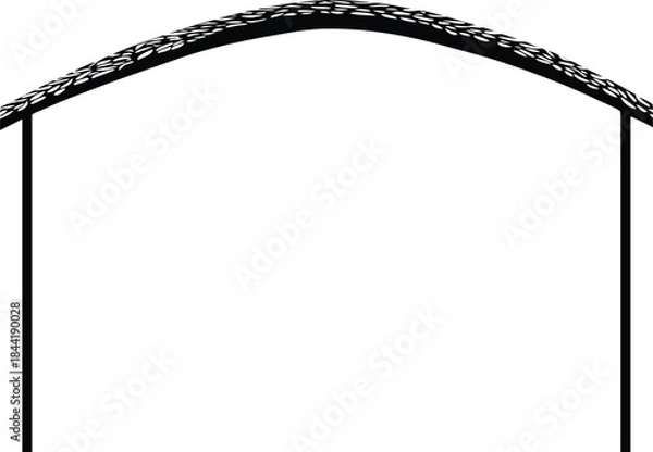 Fototapeta Simple archway structure with textured roof outline, black and white graphic