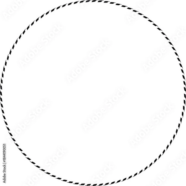 Fototapeta Dashed circle frame border element, simple black line drawing, isolated on