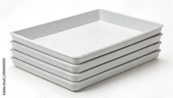 Fototapeta Stack of empty, rectangular baking trays in a neat arrangement.