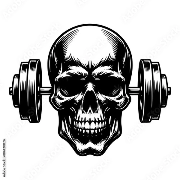 Obraz Skull head weightlifting vector image illustration