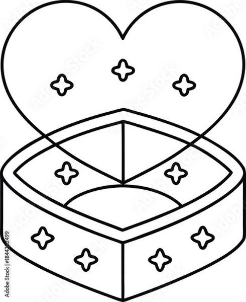 Fototapeta love box open outline vector illustration on transparent background