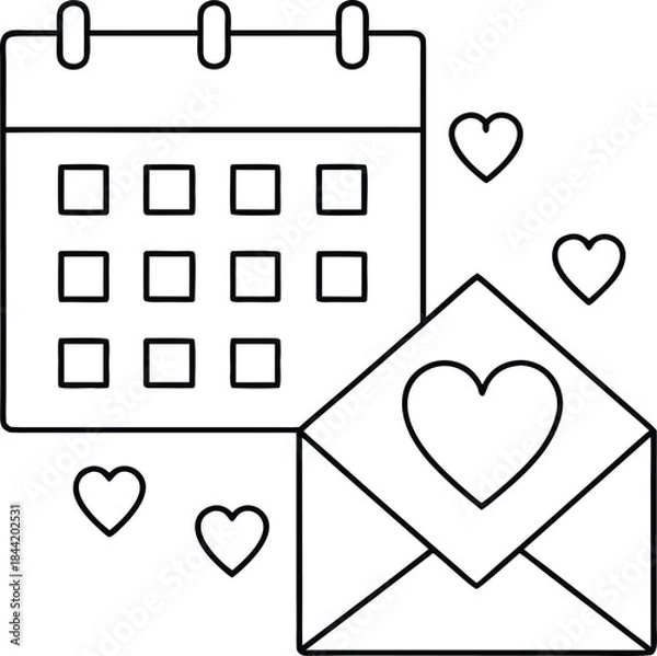 Fototapeta love calendar outline vector illustration on transparent background