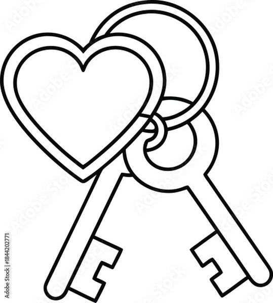Fototapeta love keychain outline vector illustration on transparent background