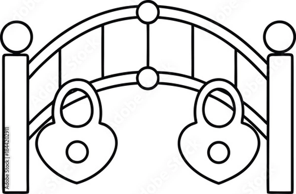 Fototapeta love lock bridge outline vector illustration on transparent background