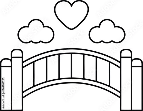 Fototapeta romantic bridge outline vector illustration on transparent background