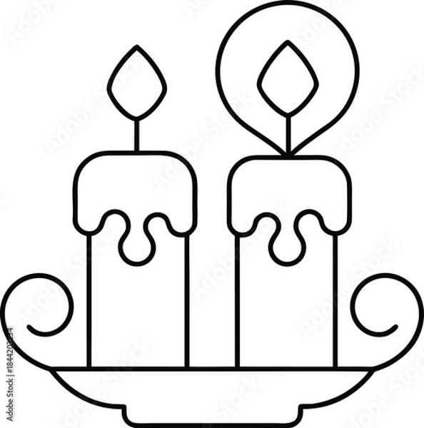 Fototapeta romantic candle outline vector illustration on transparent background