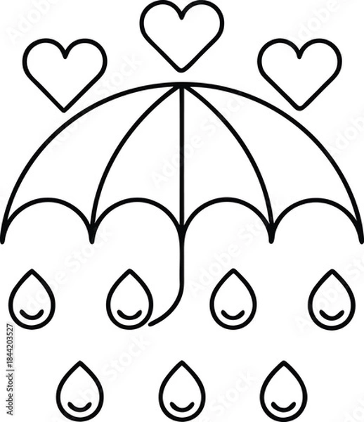 Fototapeta romantic rain outline vector illustration on transparent background