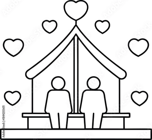 Fototapeta romantic time outline vector illustration on transparent background