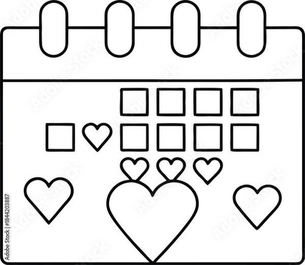 Fototapeta valentine calendar outline vector illustration on transparent background