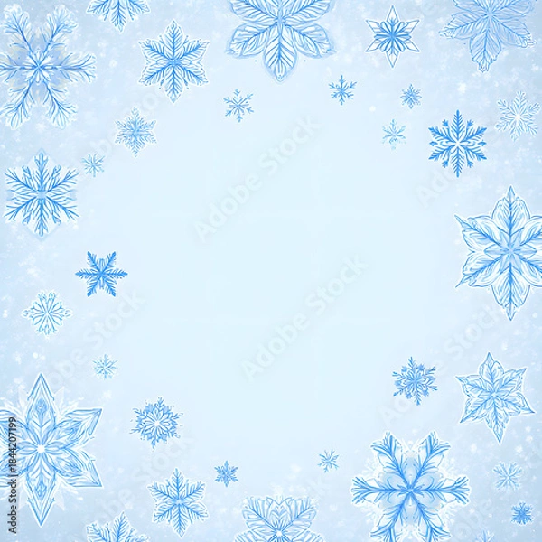 Fototapeta Winter Snowflakes Blue Background: Frosty Decorative Patterns and Artistic Graphic Elements for Seasonal Joy