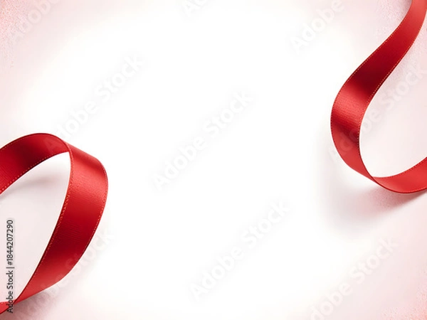 Fototapeta Elegant Red Satin Ribbon on White Background: Festive Holiday Gift Wrap Design