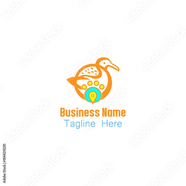 Obraz Stylized Orange Bird Logo with Paw Print and Location Pin