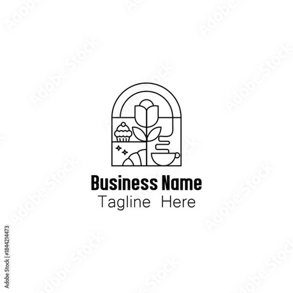 Obraz Cozy Cafe and Bakery Window Line Art Logo