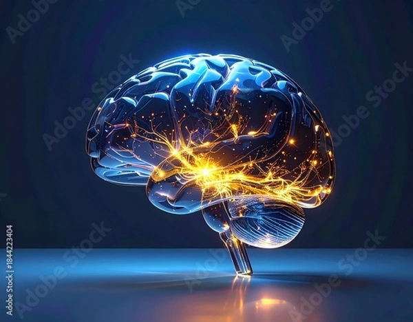 Fototapeta Transparent Glass Brain with Glowing Neural Pathways and Synapses