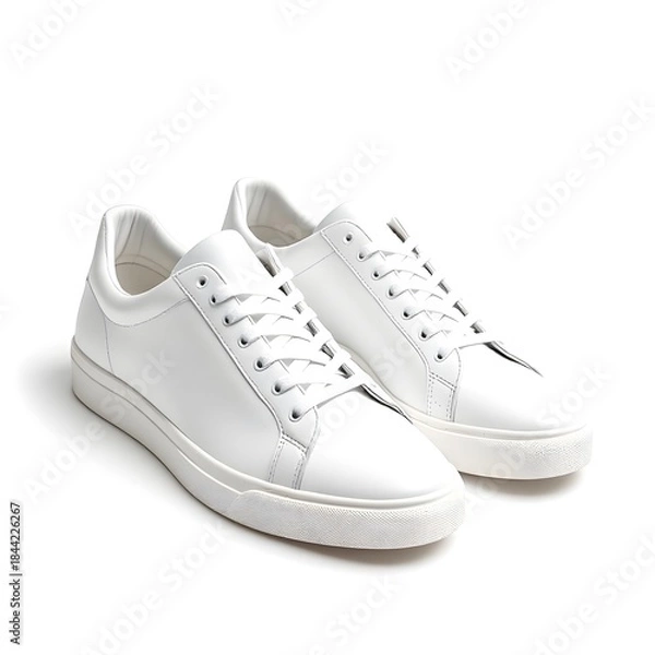 Fototapeta Elegant Footwear: A pristine pair of white sneakers exude a sense of modern simplicity and timeless style.