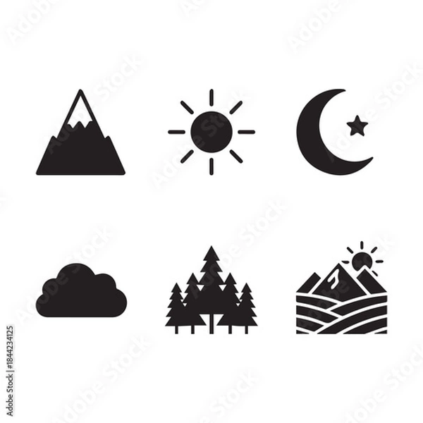 Fototapeta Minimal Monochrome Nature Icons Set