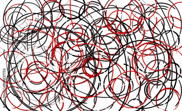 Obraz Chaotic Red and Black Circular Scribble Abstract Patterns