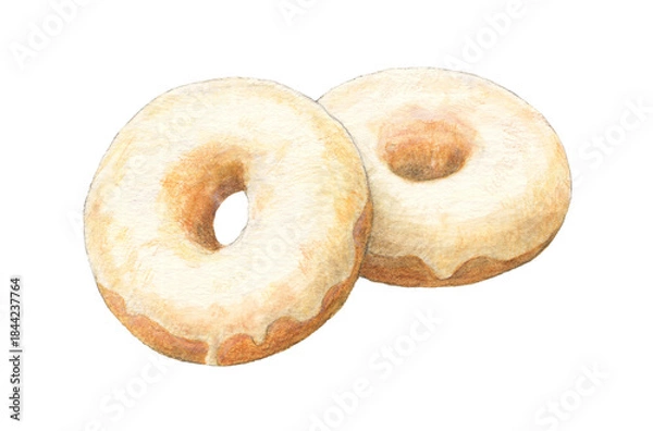Fototapeta グレーズドーナツ　水彩色鉛筆イラスト