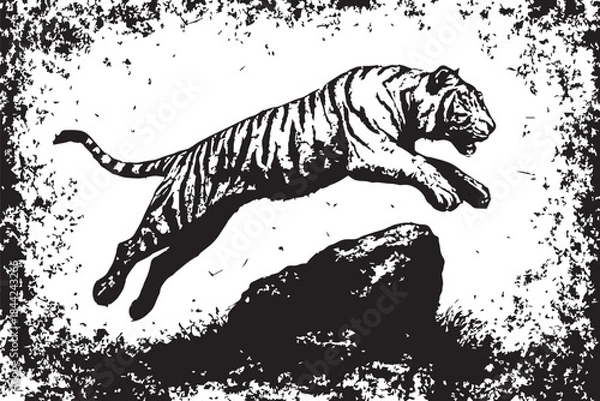 Obraz Leaping Tiger Grunge Action Scene