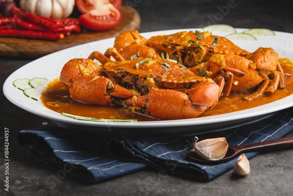 Obraz Delicious Chili Crabs Served on a White Plate.