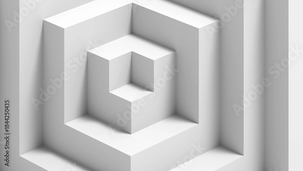 Fototapeta Pristine white composition featuring nested cubic shapes and deep shadows, 3d render