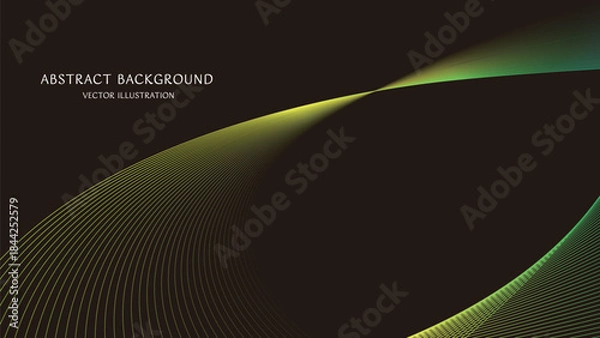 Obraz テキストスペースのある黒の背景に青と緑グラデーションの抽象的な曲線の背景素材。16:9サイズのベクターイラスト