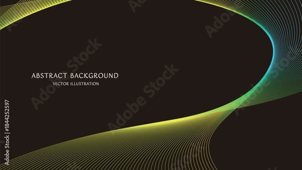 Obraz テキストスペースのある黒の背景に青と緑グラデーションの抽象的な曲線の背景素材。16:9サイズのベクターイラスト