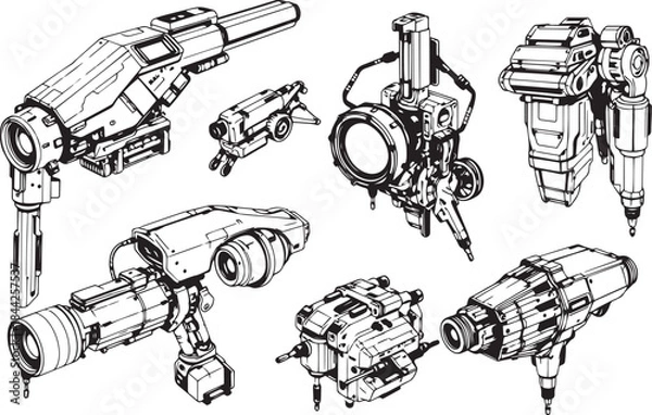 Fototapeta Mechanism set, retro, vintage, steampunk, cyberpunk, decorative elements. Ideal design for social media, cover, banner, flyer, music, ads.