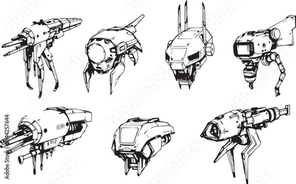 Fototapeta Mechanism set, retro, vintage, steampunk, cyberpunk, decorative elements. Ideal design for social media, cover, banner, flyer, music, ads.