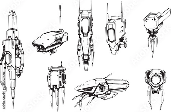 Fototapeta Mechanism set, retro, vintage, steampunk, cyberpunk, decorative elements. Ideal design for social media, cover, banner, flyer, music, ads.